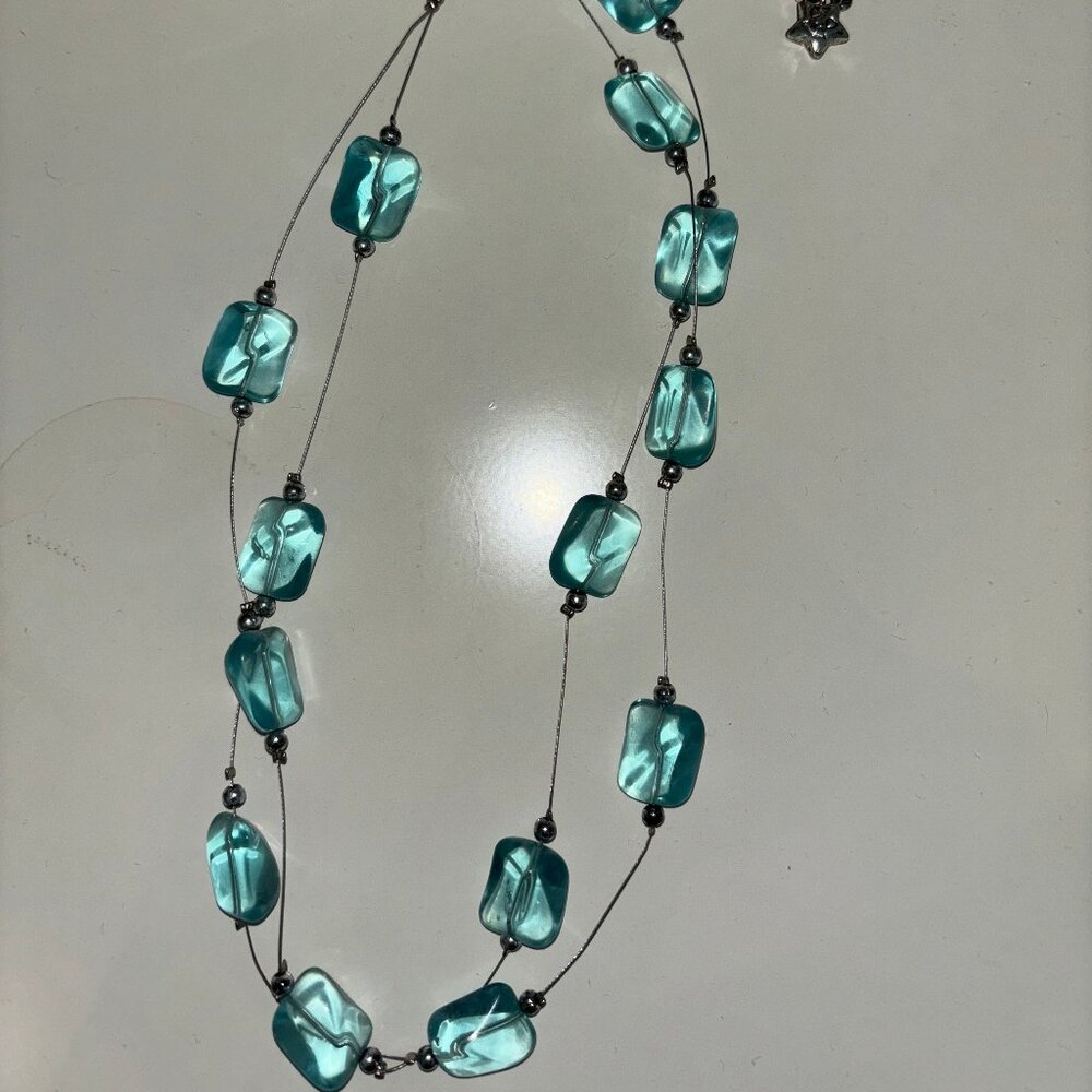 Silver Necklace with Blue Charms